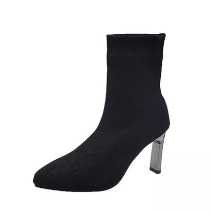 Women Stretch Ankle Boots Pointed Toe Pumps Elastic Fabric High Heels