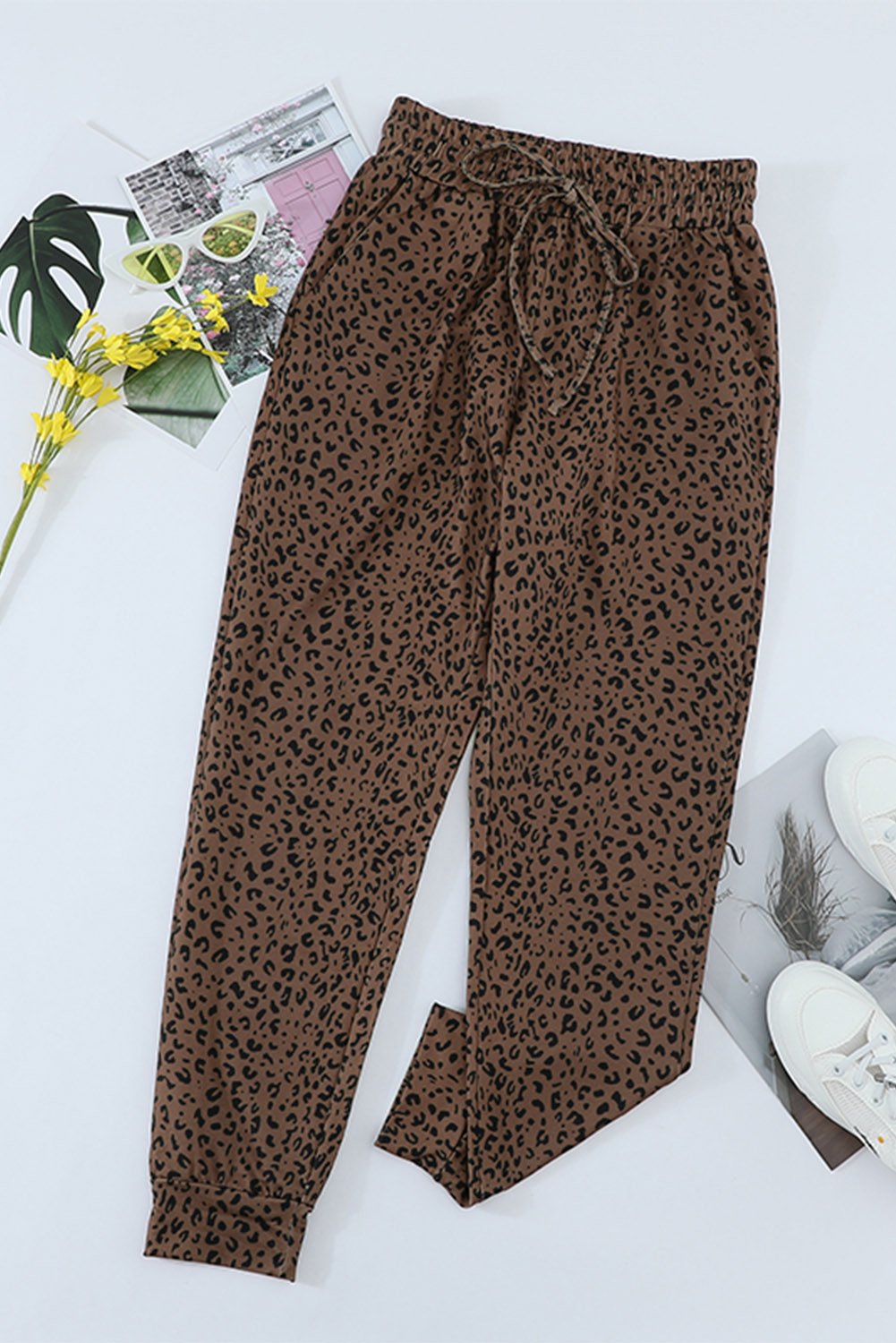 Women's Casual Brown Breezy Leopard Joggers