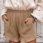 Women's Casual Pocketed Flutter Khaki Linen Cotton Shorts