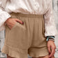 Women's Casual Pocketed Flutter Khaki Linen Cotton Shorts