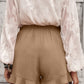 Women's Casual Pocketed Flutter Khaki Linen Cotton Shorts