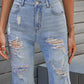 Women's Fashion Light Blue Distressed Jeans Bermuda Shorts