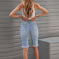 Women's Fashion Light Blue Distressed Jeans Bermuda Shorts