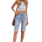 Women's Fashion Light Blue Distressed Jeans Bermuda Shorts