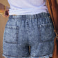 Women's Summer Blue Pocketed Frayed Thick Thighs Denim Shorts