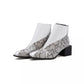 Snakeprint Square Toe Block Heels Womens Boots Ankle Zipper Woman