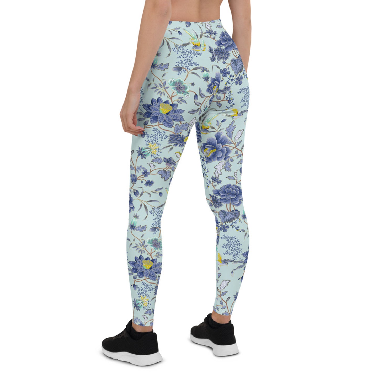 Oriental Floral Leggings on Light Blue Background