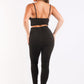 Mesh Contrast Sets Casual Sports Strappy Sleeve Top & Leggings BLACK