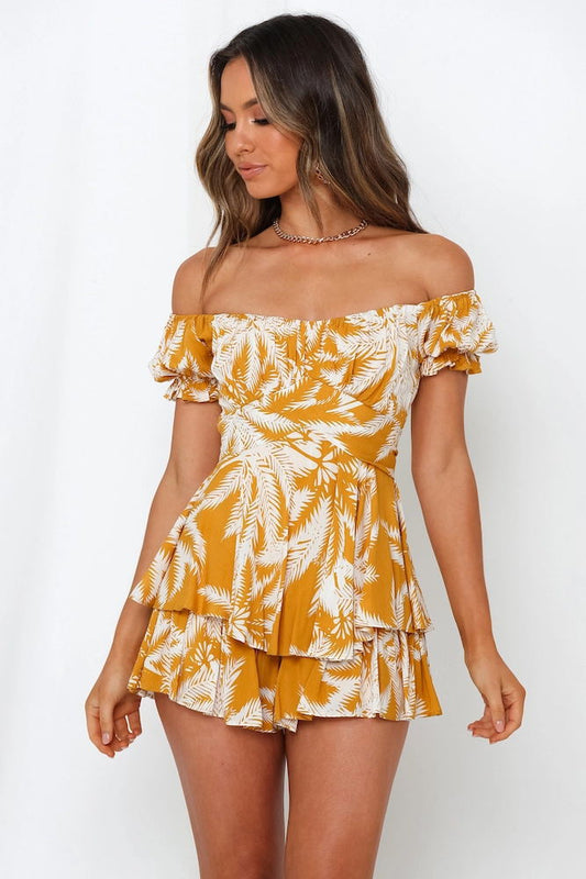 New Printed Strapless Waist Sexy Ruffle Jumpsuit