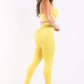 Mesh Contrast Sets Casual Sports Strappy Sleeve Top & Leggings YELLOW