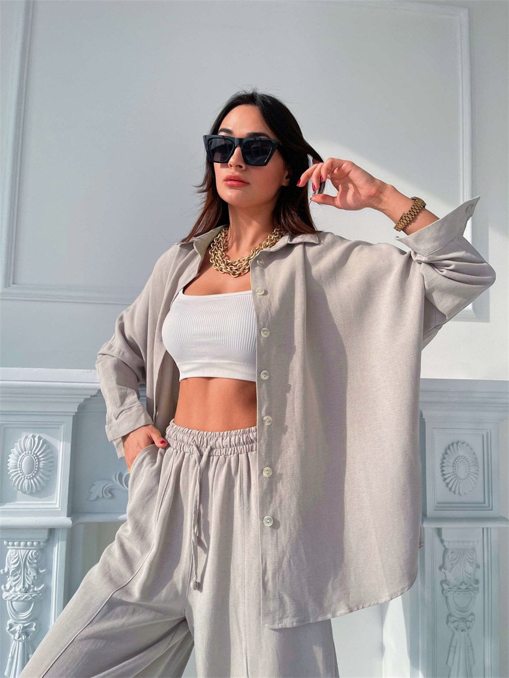 Women Oversized Shirt Tops Harem Pants Sets