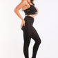 Mesh Contrast Sets Casual Sports Strappy Sleeve Top & Leggings BLACK