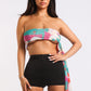 Multiway Retro Paisley Printed Crop Halter Wrap Top One Size TURQ