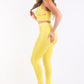 Mesh Contrast Sets Casual Sports Strappy Sleeve Top & Leggings YELLOW