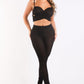 Mesh Contrast Sets Casual Sports Strappy Sleeve Top & Leggings BLACK