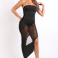 Sexy Off The Shoulder Black Tube Dress Asymmetric With Mesh Contrast