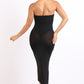 Sexy Off The Shoulder Black Tube Dress Asymmetric With Mesh Contrast