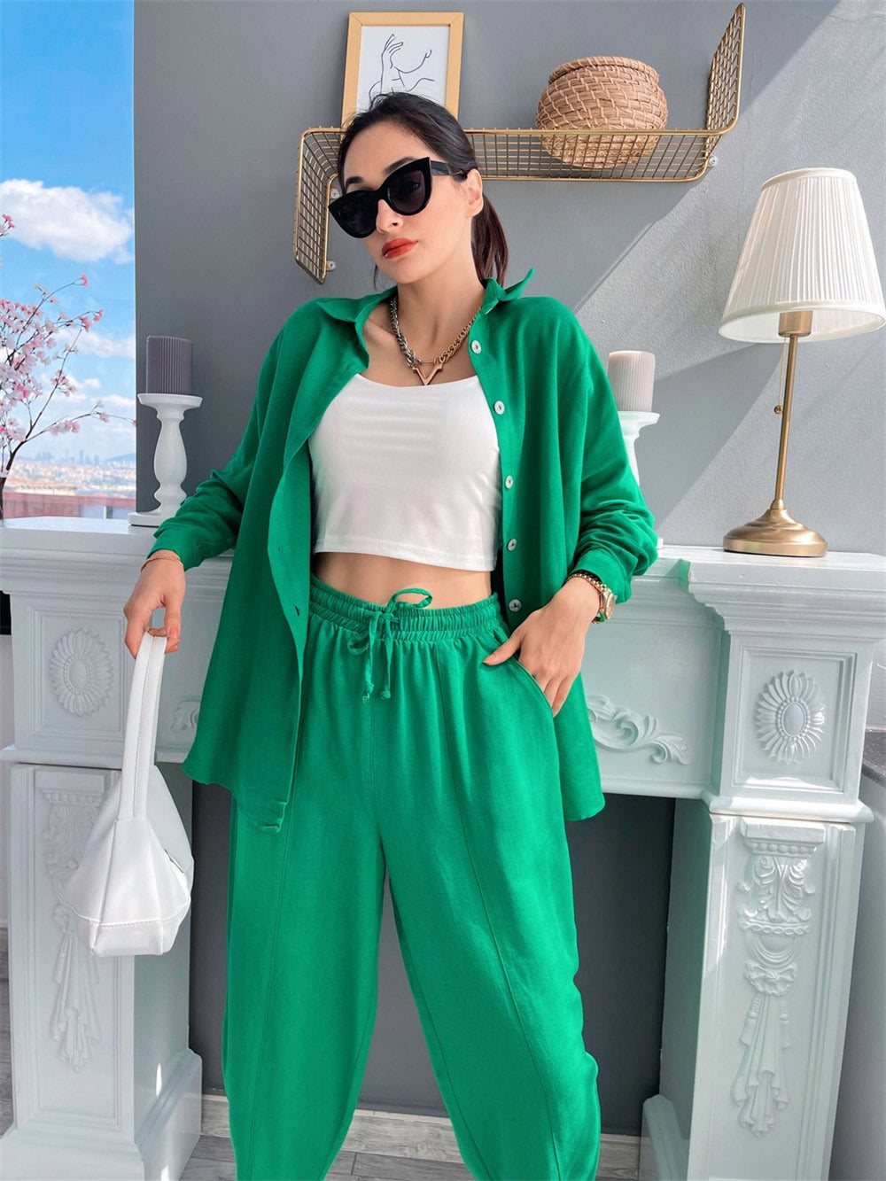 Women Oversized Shirt Tops Harem Pants Sets