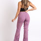 Bell Bottom Yoga Layered Mesh Flared Leg Pants Leggings Lavender S M L