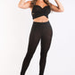 Mesh Contrast Sets Casual Sports Strappy Sleeve Top & Leggings BLACK