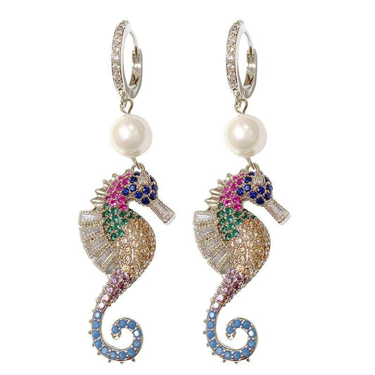 Seahorse Earrings Cubic Zirconia Earrings Women Seahorses Animals