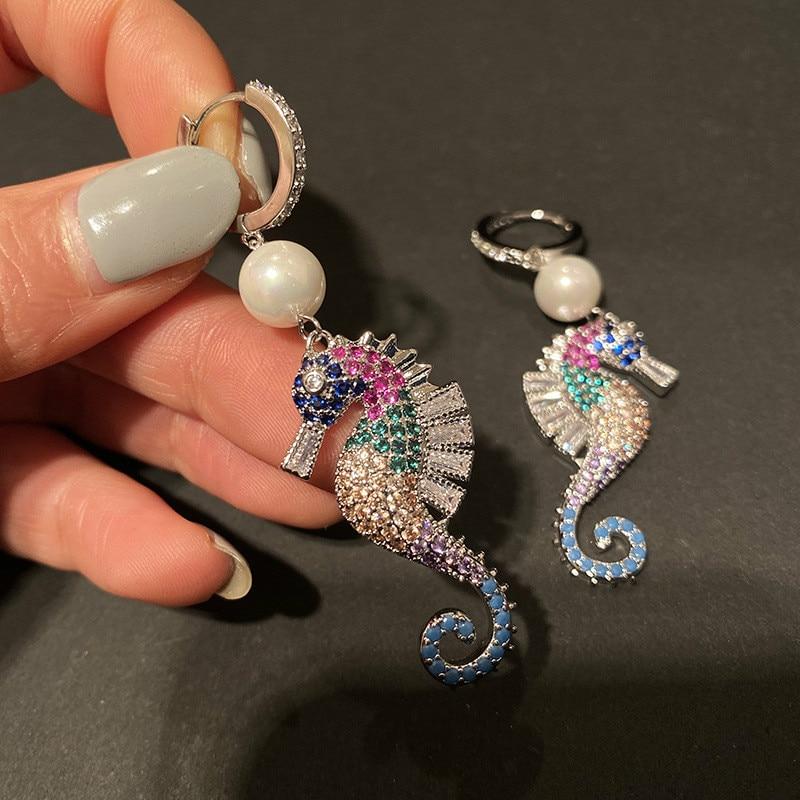 Seahorse Earrings Cubic Zirconia Earrings Women Seahorses Animals