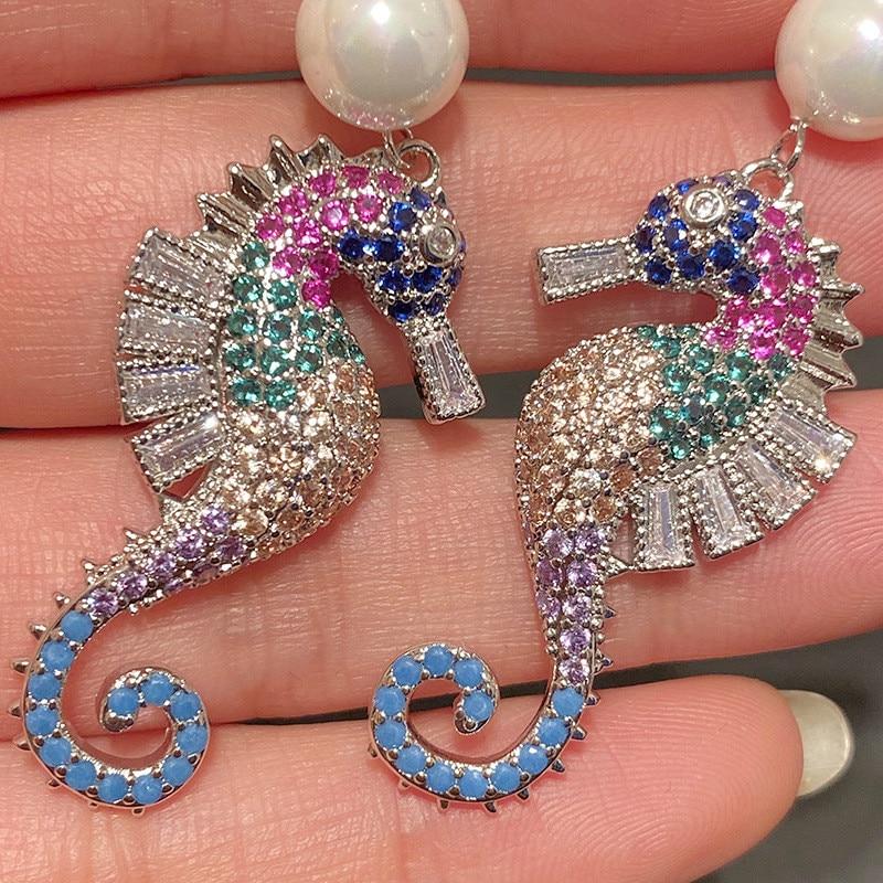 Seahorse Earrings Cubic Zirconia Earrings Women Seahorses Animals