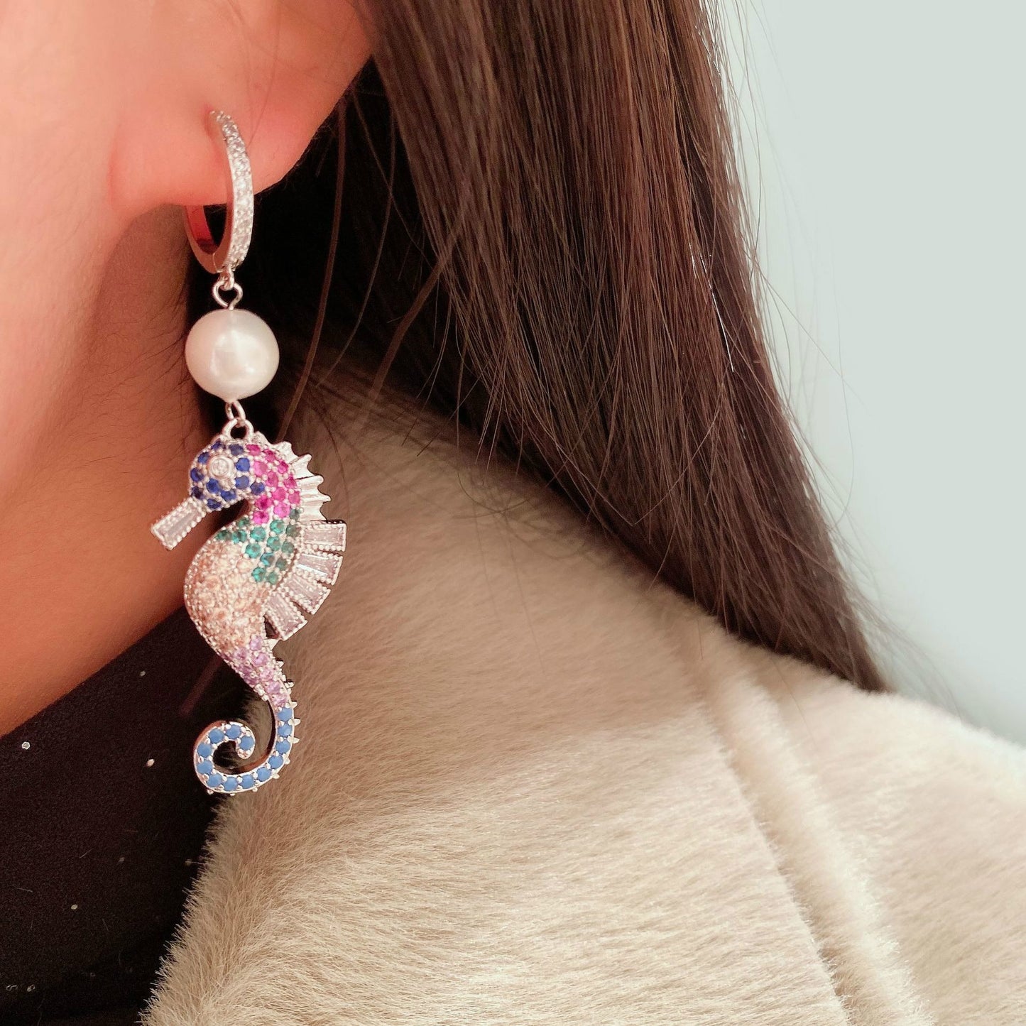 Seahorse Earrings Cubic Zirconia Earrings Women Seahorses Animals