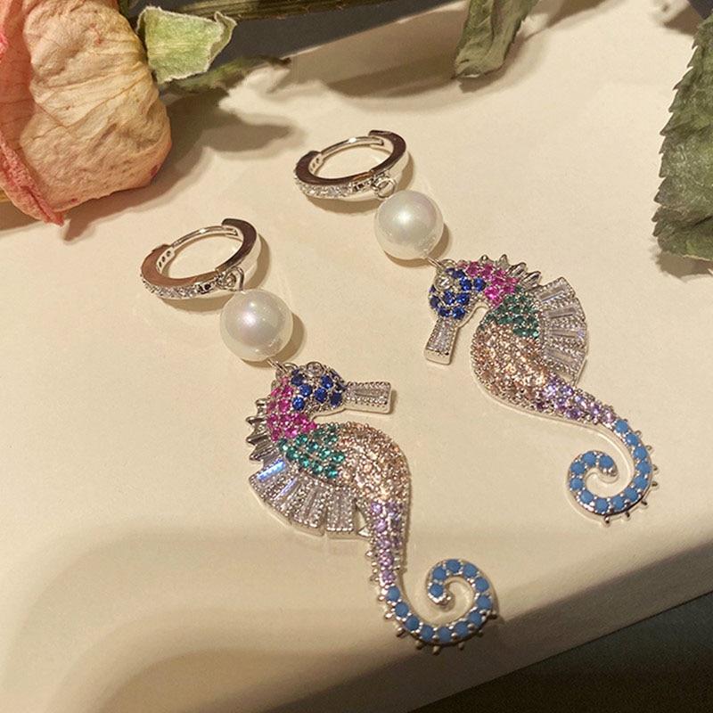 Seahorse Earrings Cubic Zirconia Earrings Women Seahorses Animals