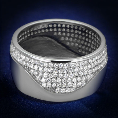 Rhodium 925 Sterling Silver Ring with AAA Grade CZ  in Clear